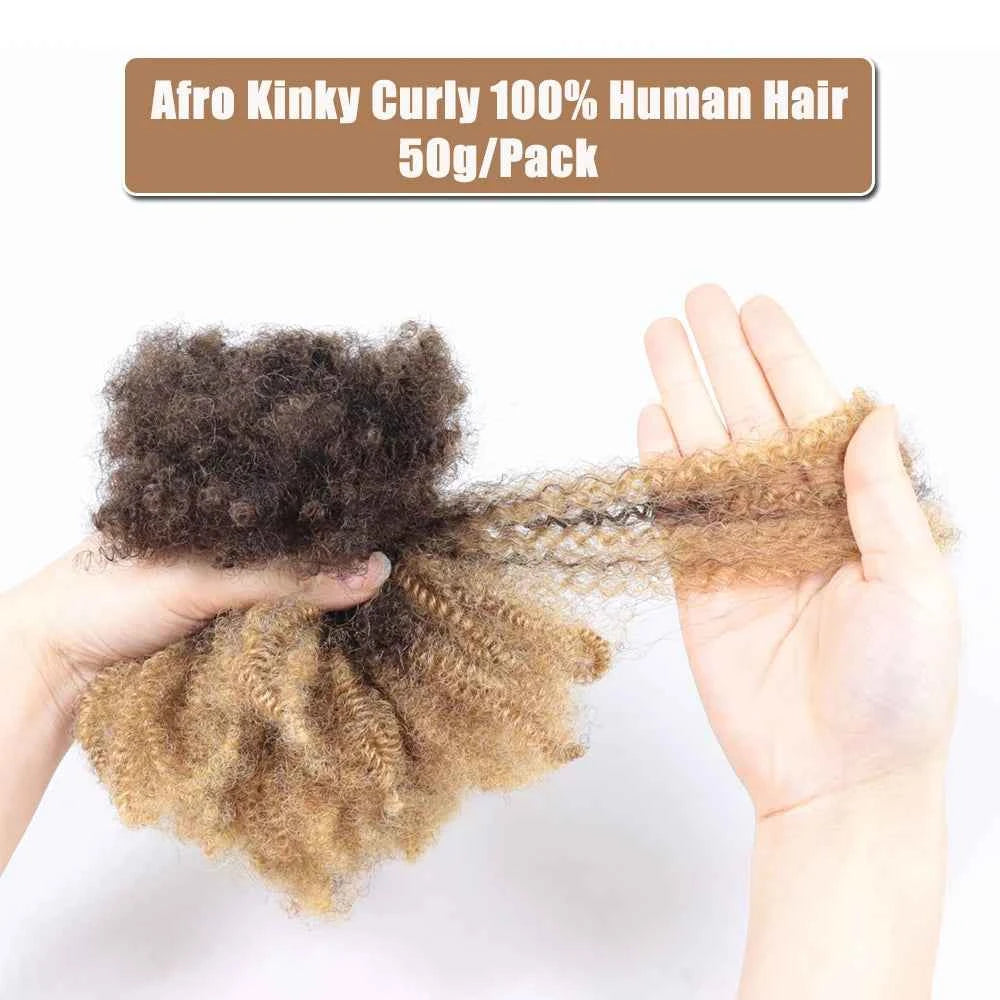 Ombre Afro Kinky Curly Bulk Human Hair for Braiding — Remy Brazilian, Crochet & Loc Styles (10–16 Inches)