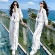 Women's Summer Sunscreen Leisure Sports Two-Piece Set | Zipper Jacket & Wide Leg Pants