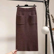 Spring Autumn Women's High Waist Knitted Mid-Calf Elastic Skirt Promotions Lady Patchwork Wrap Hip Spilt Solid Color Skirts