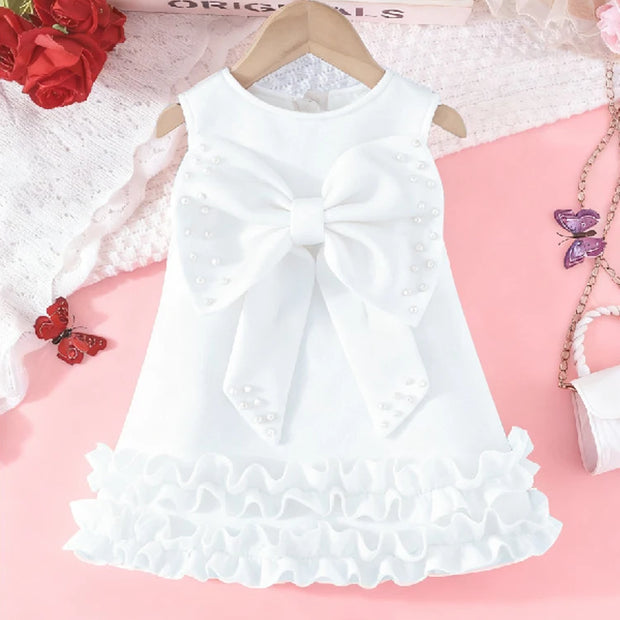 Toddler Girl Party Dress – Sleeveless Bowknot Pearl Cake Dress for Baby Girls 9M-5Y - Gold Store Business