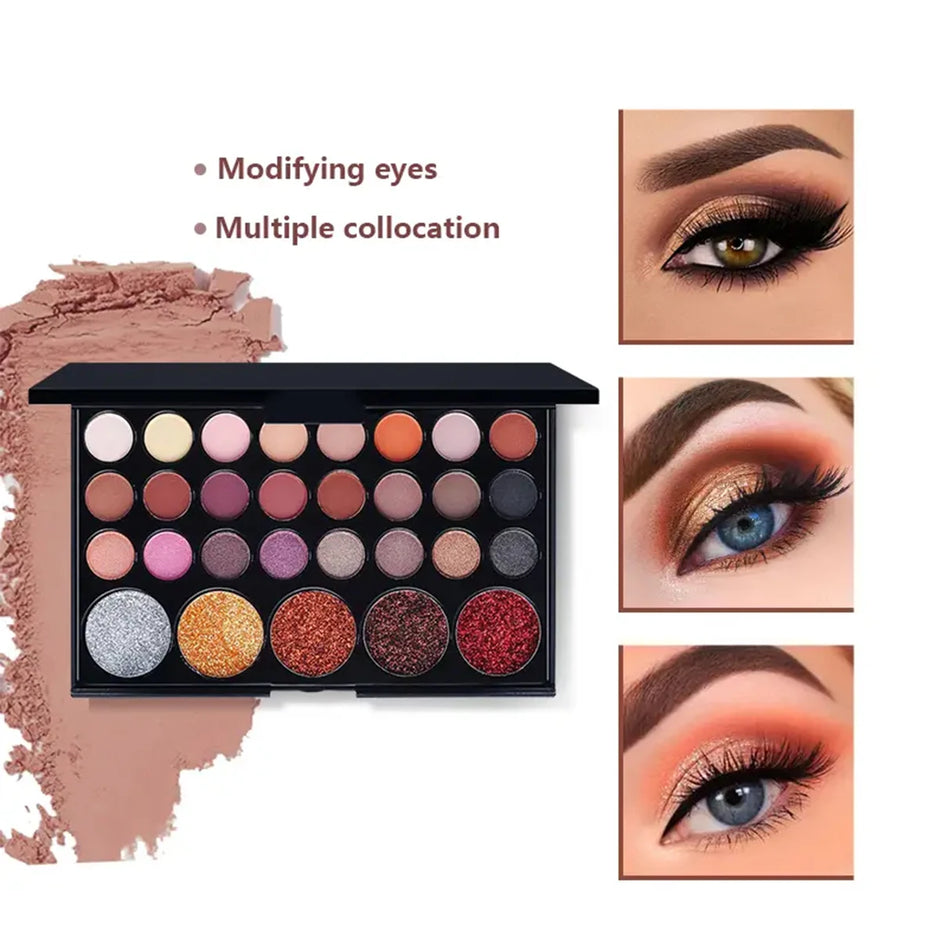 29-Color Eyeshadow Palette Set — Shimmer, Matte & Glitter | Waterproof, Long-Lasting | Festival & Everyday Makeup