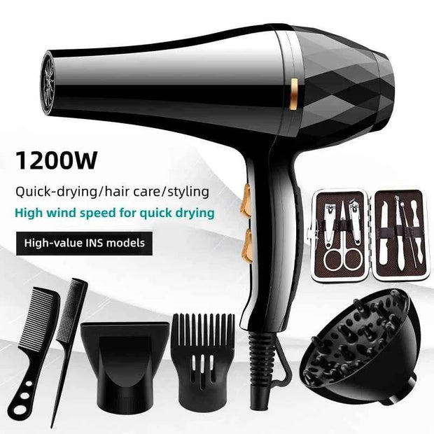 Professional Hair Dryer 1200W – Hot & Cold, Ionic, 3-Speed | Foldable Handle | Home & Salon Use