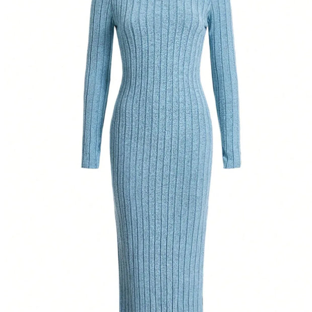 Knitted Slim V-Neck Long Sleeve Dress - Solid Color Ribbed Bodycon | S-XXL | 5 Colors
