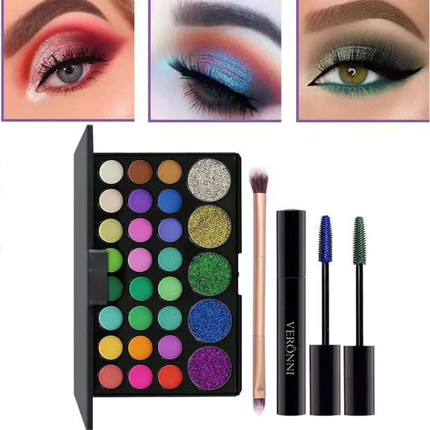 29-Color Eyeshadow Palette Set — Shimmer, Matte & Glitter | Waterproof, Long-Lasting | Festival & Everyday Makeup
