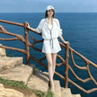 Women's Summer Sunscreen Leisure Sports Two-Piece Set | Zipper Jacket & Wide Leg Pants