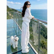 Women's Summer Sunscreen Leisure Sports Two-Piece Set | Zipper Jacket & Wide Leg Pants