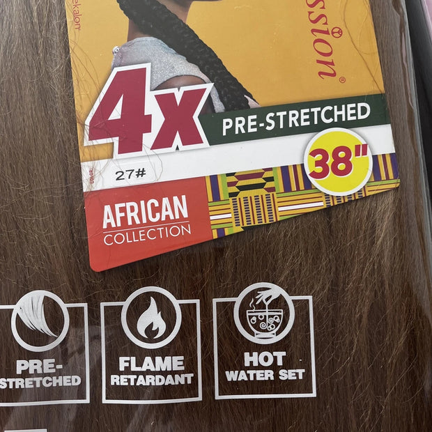 38" Pre-Stretched Braiding Hair — Soft Yaki Texture, Hot Water Set, 4x Pack for Box Braids & Twists