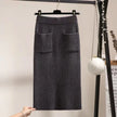 Spring Autumn Women's High Waist Knitted Mid-Calf Elastic Skirt Promotions Lady Patchwork Wrap Hip Spilt Solid Color Skirts