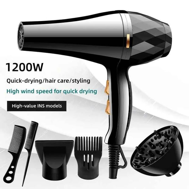 Professional Hair Dryer 1200W – Hot & Cold, Ionic, 3-Speed | Foldable Handle | Home & Salon Use