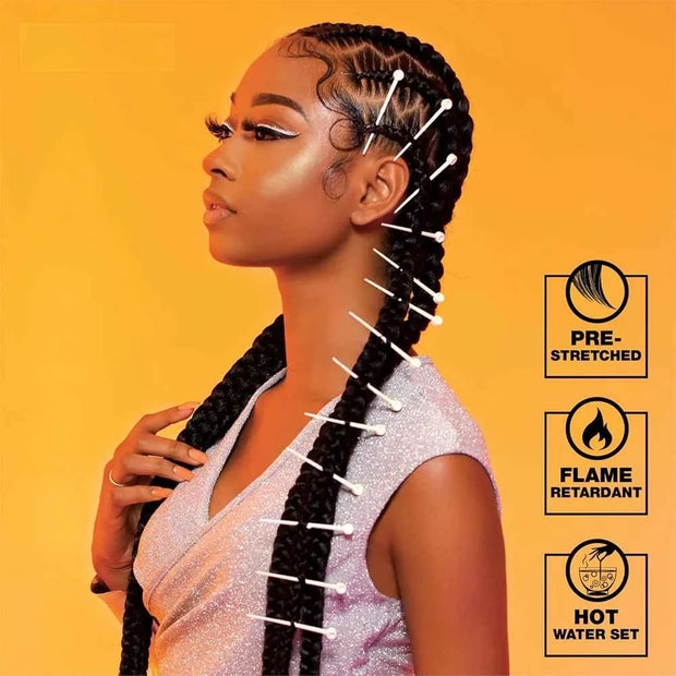 38" Pre-Stretched Braiding Hair — Soft Yaki Texture, Hot Water Set, 4x Pack for Box Braids & Twists