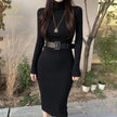 H Han Queen Turtleneck Knit Bodycon Midi Dress with Belt | High Stretch | 5 Colors | One Size