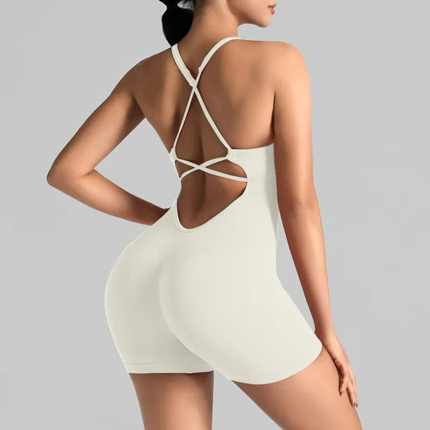 Women's Seamless Yoga Shorts Jumpsuit | Slim-Fit Workout Bodysuit | Quick-Dry Gym & Pilates