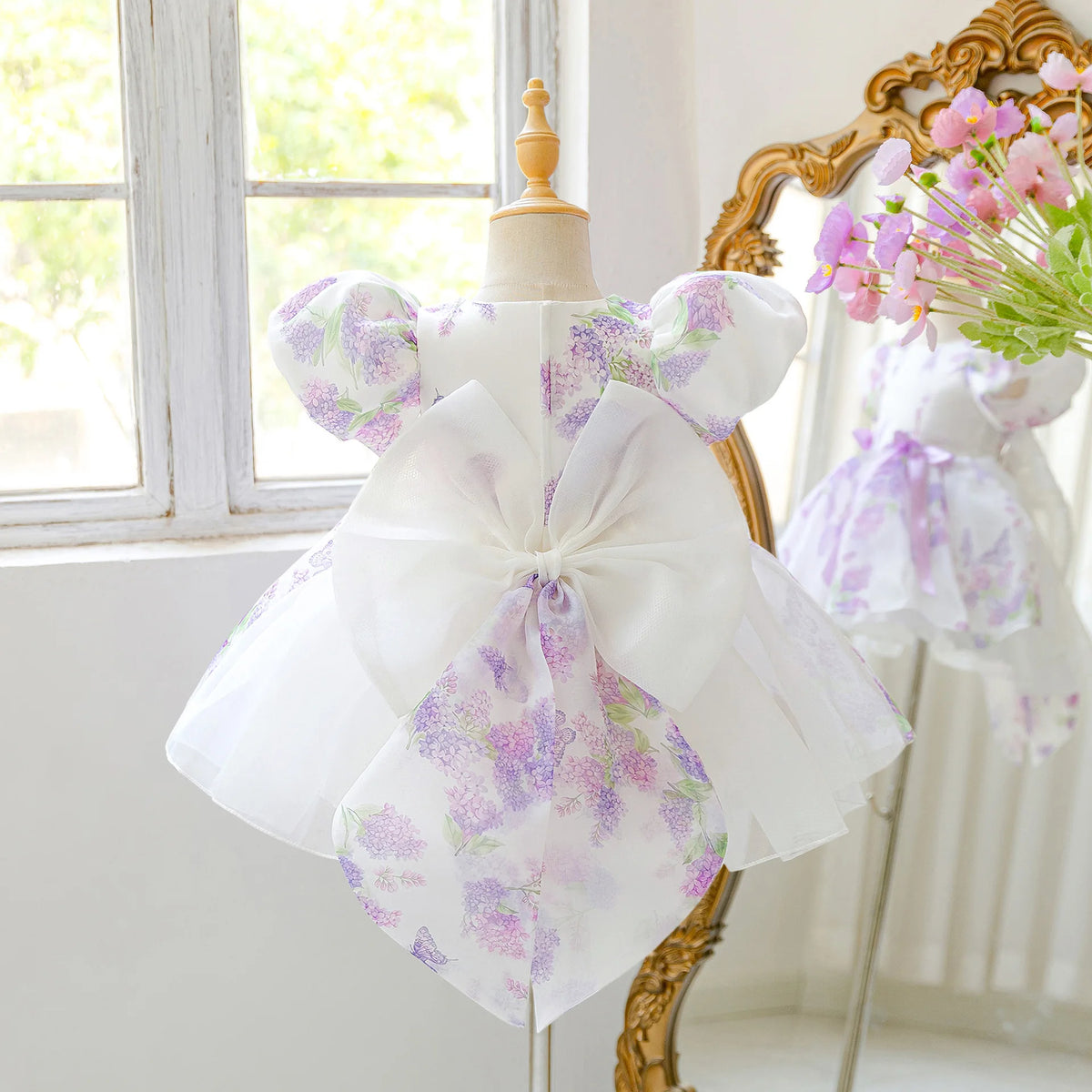 Girls Floral Princess Dress – Runway Flower Girl Gown for Birthday & Party (6M–3Y) - Gold Store Business