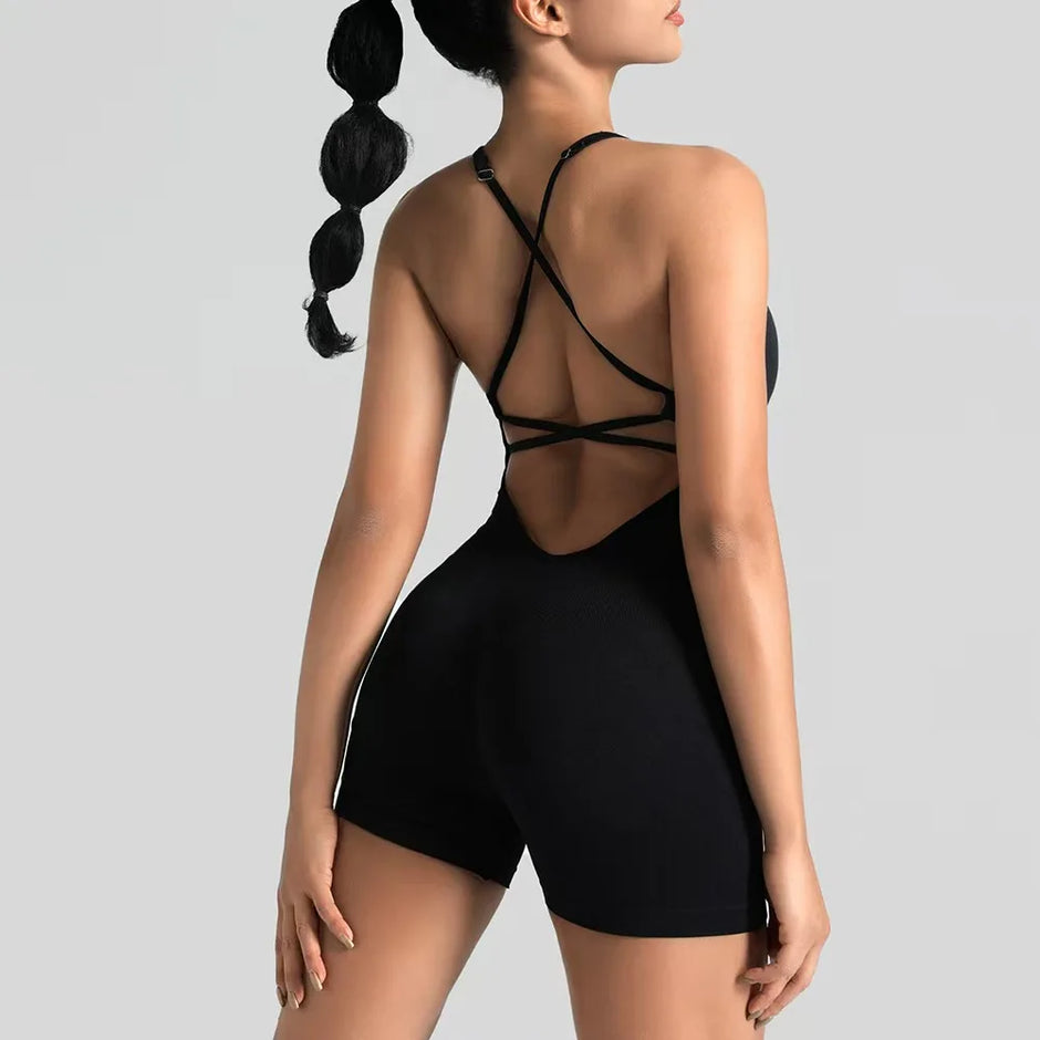 Women's Seamless Yoga Shorts Jumpsuit | Slim-Fit Workout Bodysuit | Quick-Dry Gym & Pilates