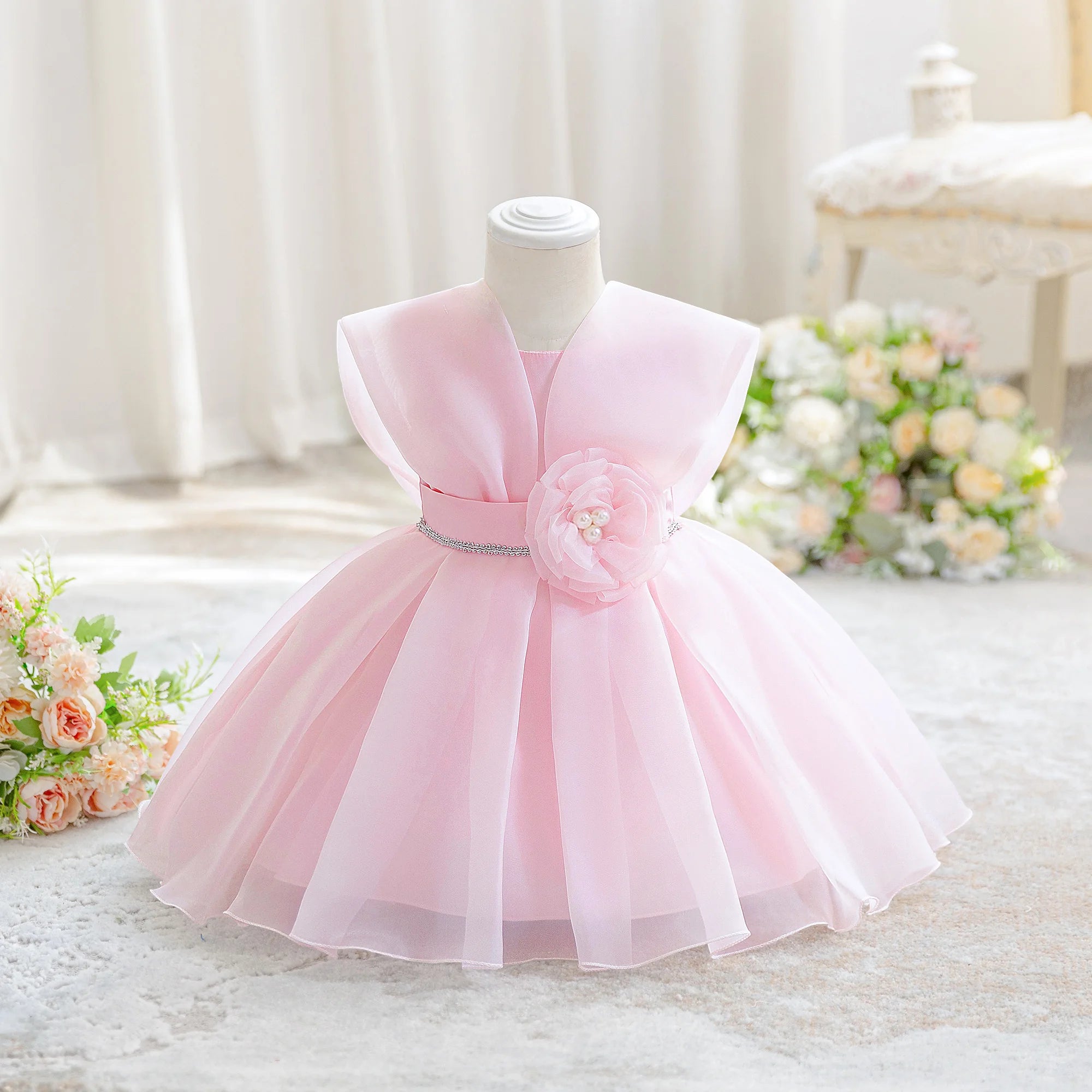 Baby Girl Flower Dress – Baptism, Birthday & Wedding Princess Gown (6M–3Y) - Gold Store Business
