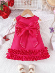 Toddler Girl Party Dress – Sleeveless Bowknot Pearl Cake Dress for Baby Girls 9M-5Y - Gold Store Business