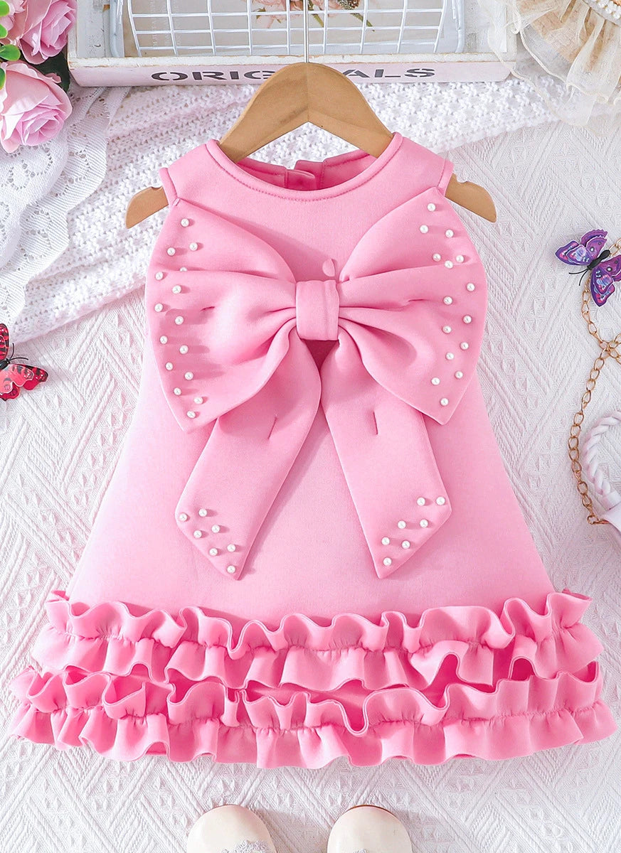 Toddler Girl Party Dress – Sleeveless Bowknot Pearl Cake Dress for Baby Girls 9M-5Y - Gold Store Business