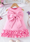 Toddler Girl Party Dress – Sleeveless Bowknot Pearl Cake Dress for Baby Girls 9M-5Y - Gold Store Business