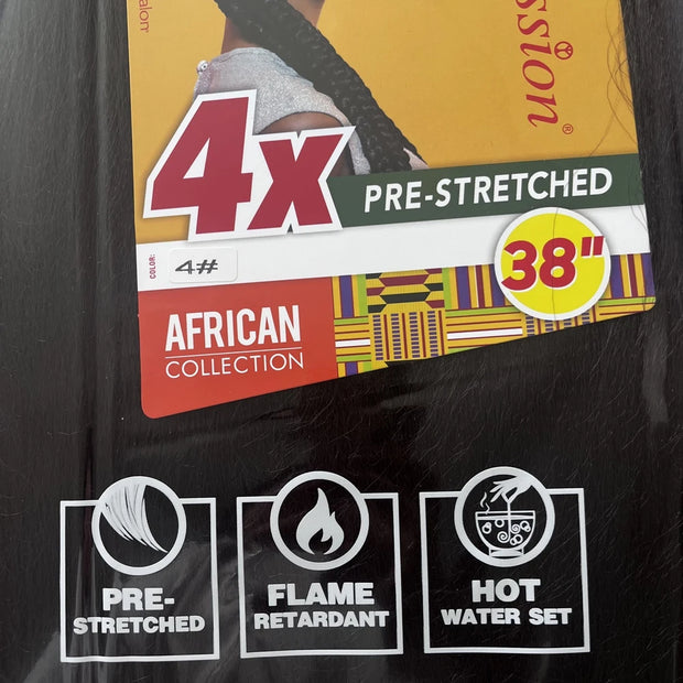 38" Pre-Stretched Braiding Hair — Soft Yaki Texture, Hot Water Set, 4x Pack for Box Braids & Twists