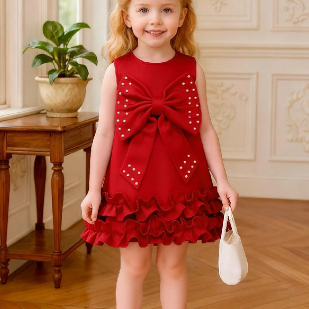 Toddler Girl Party Dress – Sleeveless Bowknot Pearl Cake Dress for Baby Girls 9M-5Y - Gold Store Business