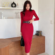 H Han Queen Turtleneck Knit Bodycon Midi Dress with Belt | High Stretch | 5 Colors | One Size
