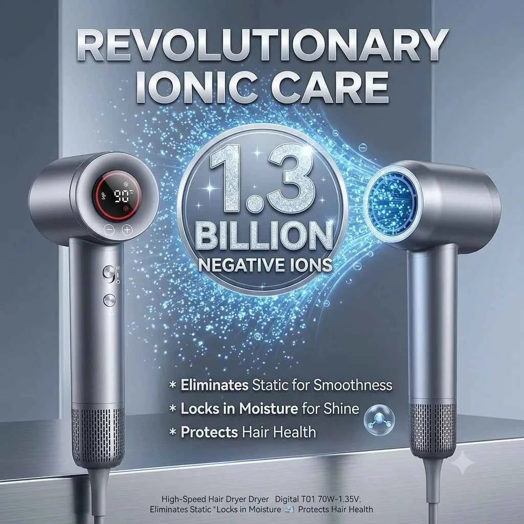 High-Speed Hair Dryer – 110,000 RPM Brushless Motor | Ionic, Low-Noise, 5-Speed | Magnetic Diffuser & Nozzle Included