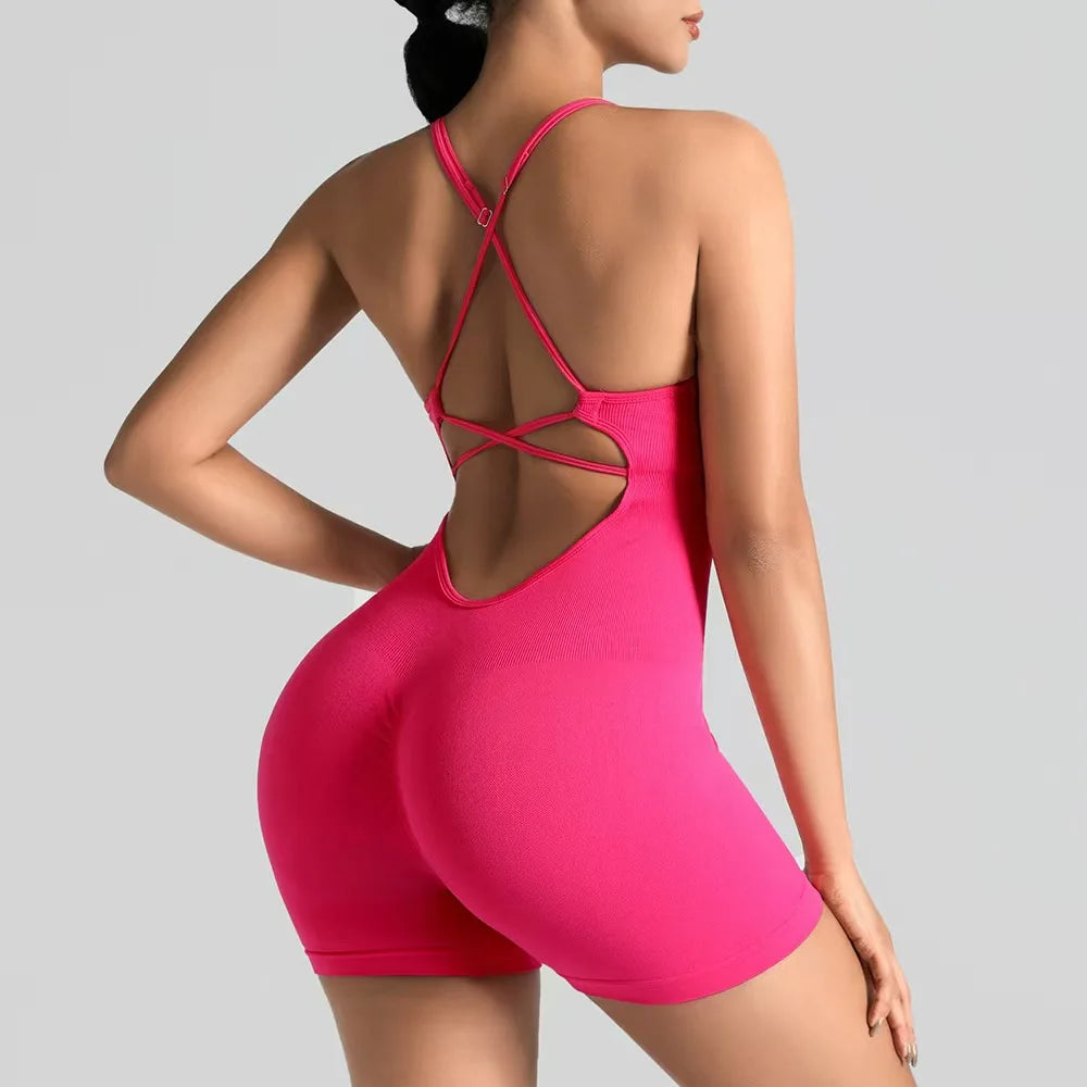 Women's Seamless Yoga Shorts Jumpsuit | Slim-Fit Workout Bodysuit | Quick-Dry Gym & Pilates