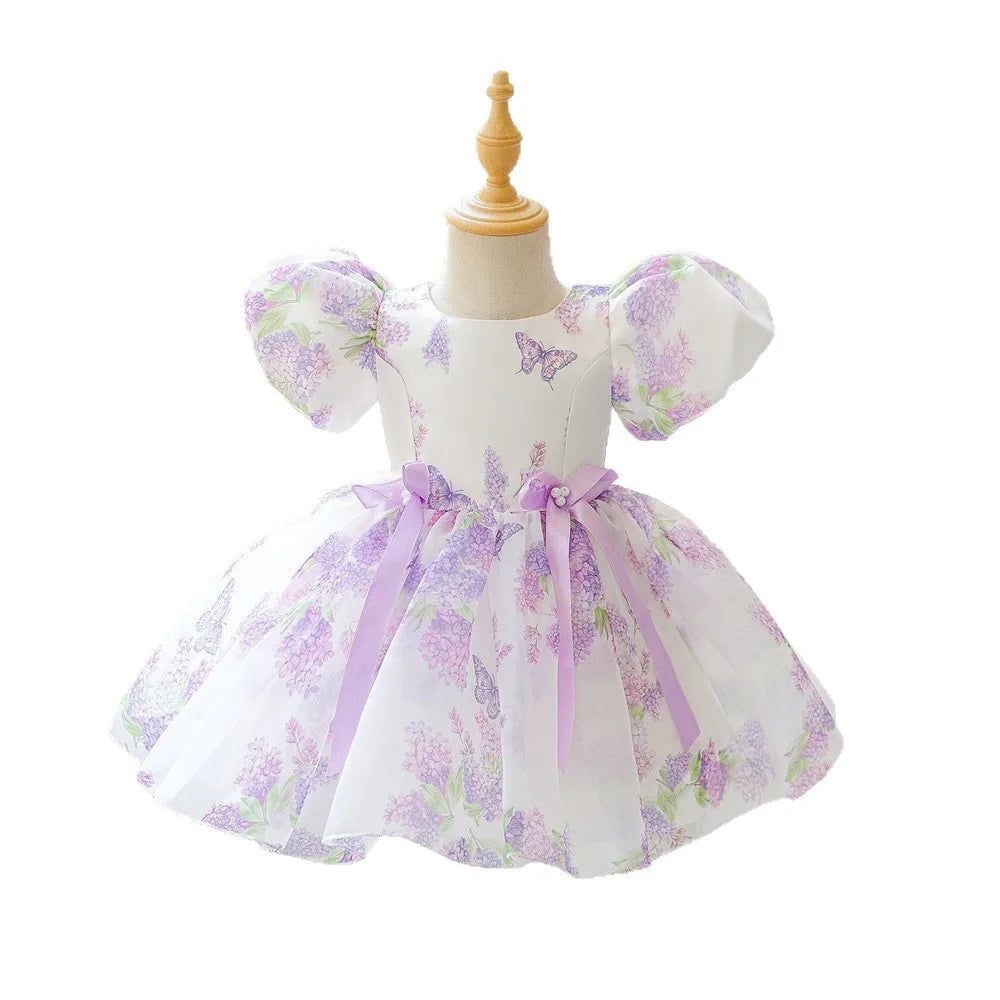Girls Floral Princess Dress – Runway Flower Girl Gown for Birthday & Party (6M–3Y) - Gold Store Business