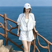 Women's Summer Sunscreen Leisure Sports Two-Piece Set | Zipper Jacket & Wide Leg Pants