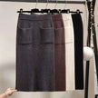 Spring Autumn Women's High Waist Knitted Mid-Calf Elastic Skirt Promotions Lady Patchwork Wrap Hip Spilt Solid Color Skirts