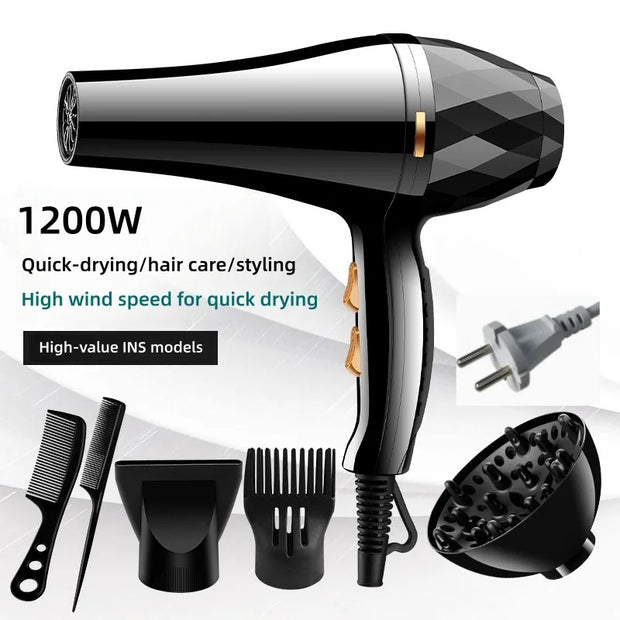 Professional Hair Dryer 1200W – Hot & Cold, Ionic, 3-Speed | Foldable Handle | Home & Salon Use
