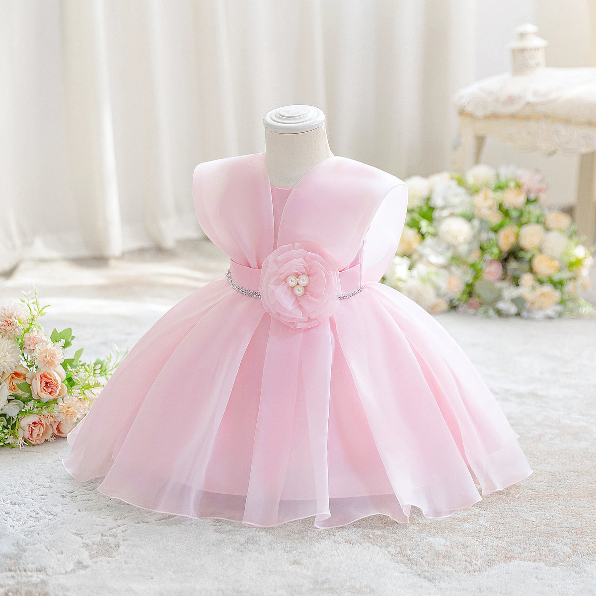 Baby Girl Flower Dress – Baptism, Birthday & Wedding Princess Gown (6M–3Y) - Gold Store Business