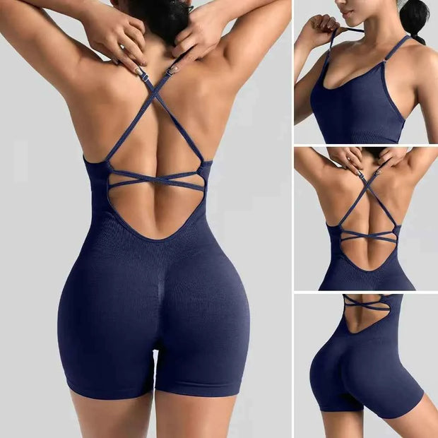 Women's Seamless Yoga Shorts Jumpsuit | Slim-Fit Workout Bodysuit | Quick-Dry Gym & Pilates
