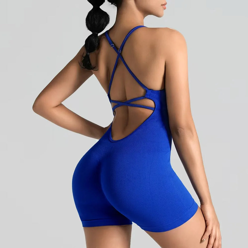 Women's Seamless Yoga Shorts Jumpsuit | Slim-Fit Workout Bodysuit | Quick-Dry Gym & Pilates
