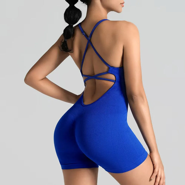 Women's Seamless Yoga Shorts Jumpsuit | Slim-Fit Workout Bodysuit | Quick-Dry Gym & Pilates