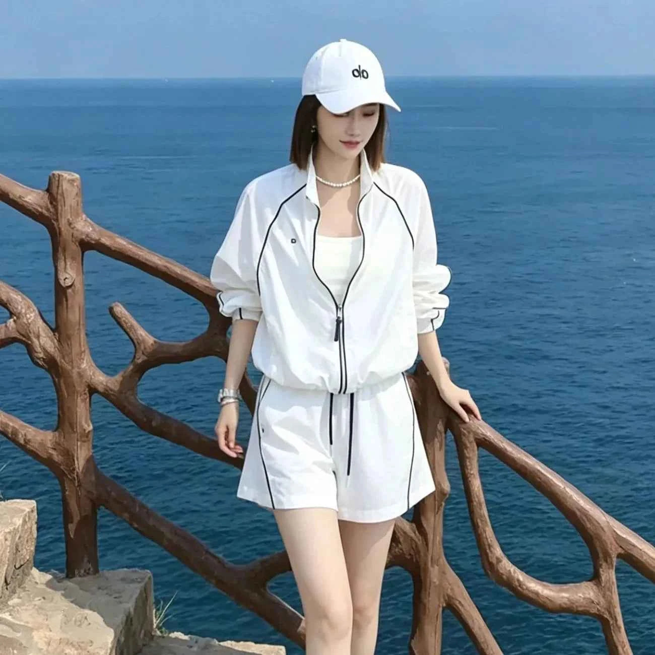 Women's Summer Sunscreen Leisure Sports Two-Piece Set | Zipper Jacket & Wide Leg Pants
