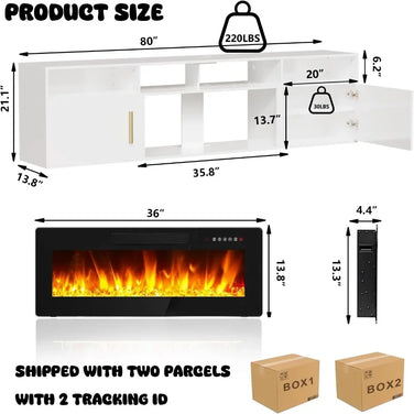 80" Floating TV Stand with 36" Electric Fireplace – Wall Mounted LED Entertainment Center