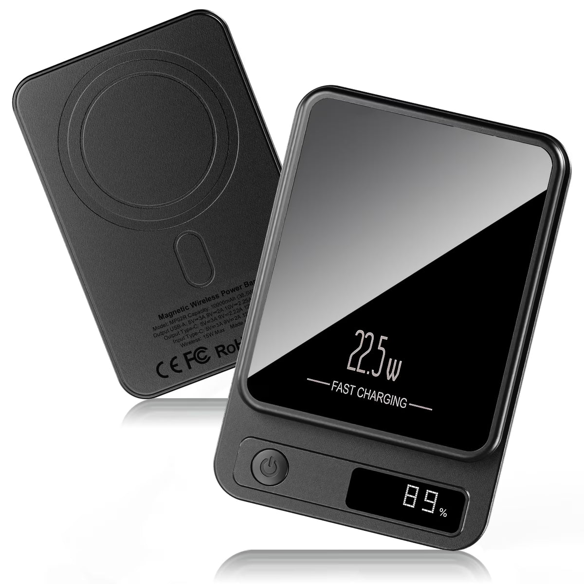 Magnetic Portable Charger,10000Mah Power Bank 22.5W Fast Charging Battery Bank with LED Display,Wireless&Wired USB-C Cable Travel Wireless Charger for Iphone 17-12,Andriod Phones,Black