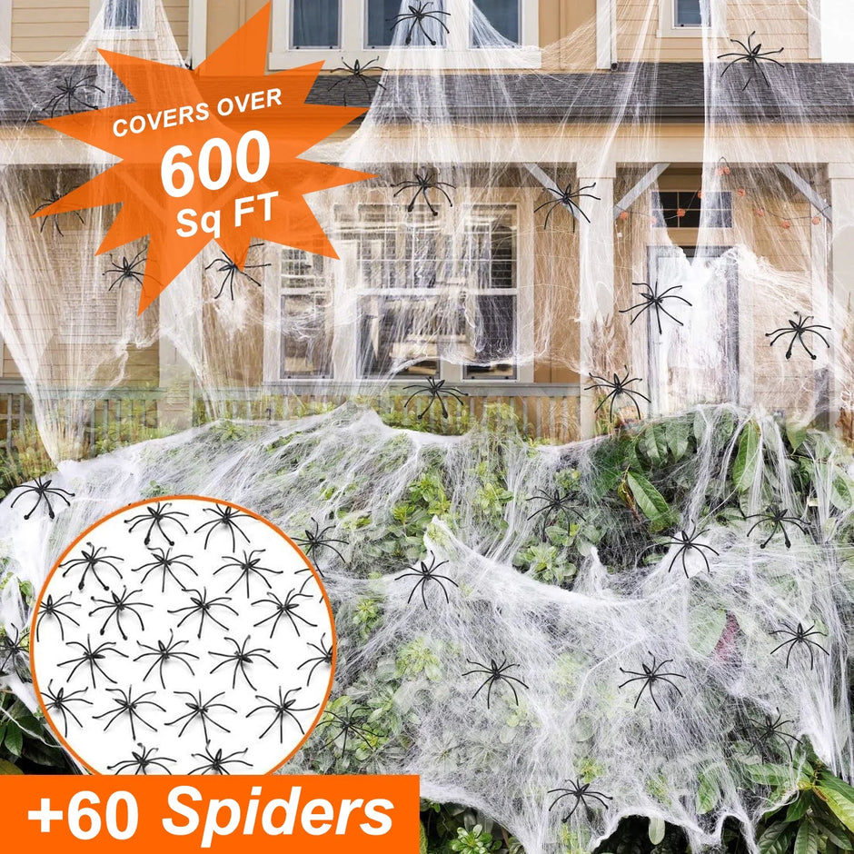 Halloween Spider Webs Decorations for Halloween Decorations Outdoor, 600Sqft Cobwebs for Halloween Decor with 150 Fake Spiders