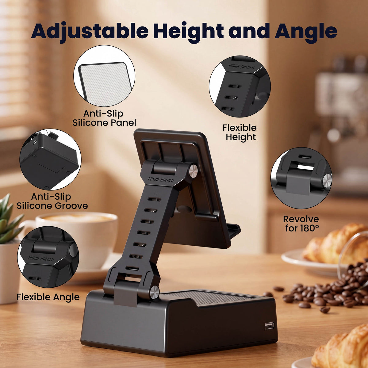 Bluetooth Speaker with Phone Stand -  2 in 1 Portable HD Surround Sound Speaker, Foldable Adjustable Phone Tablet Holder for Home Office, Gifts for Men Women
