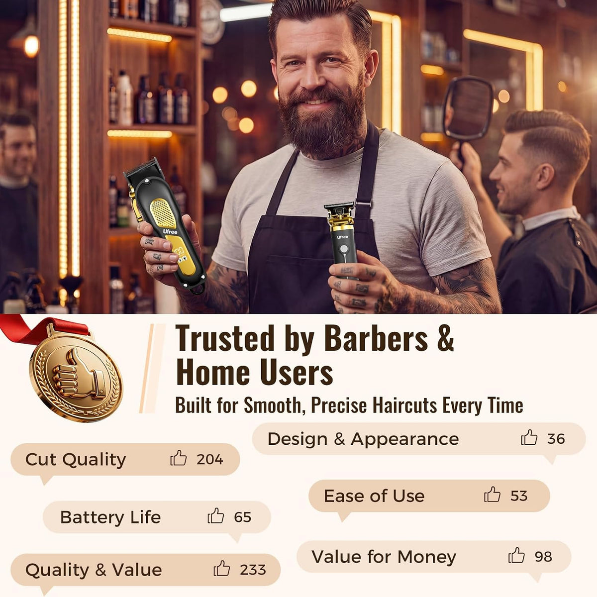 Cordless Hair Clippers for Men, Barber Clippers and Trimmers Set