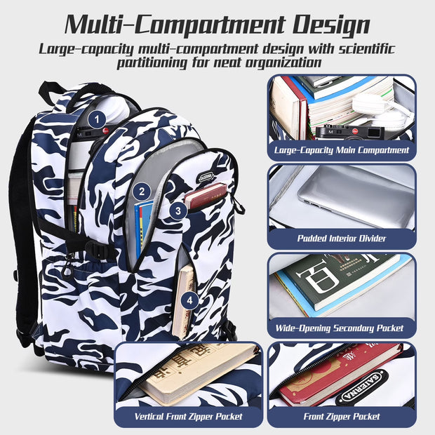 School Backpack for 16" Laptop,Fashion Waterproof School Bag for Boys Girls Women Men Teens,Middle / High / College Bookbags,Blue