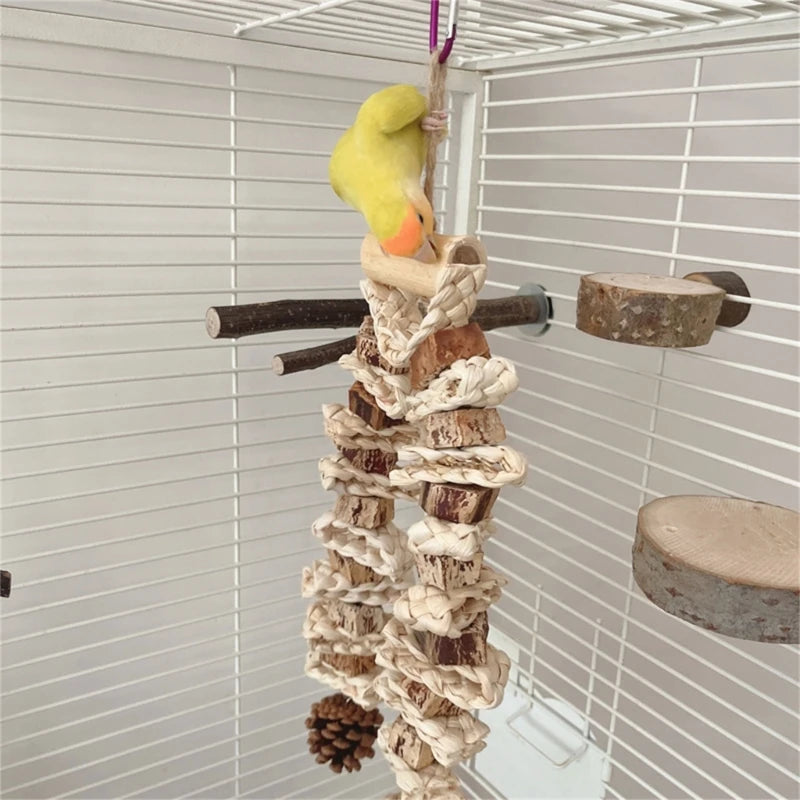 Large Parrot Chewing & Climbing Swing Toy – Natural Pine Cone Bird Cage Hanging Toy for Lovebirds & Cockatoos - Gold Store Business