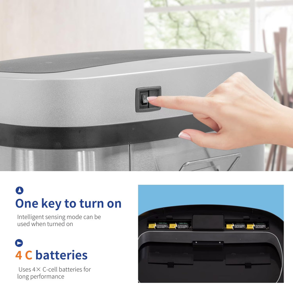 13 Gallon Stainless Steel Touchless Kitchen Trash Can with Motion Sensor for Indoor Use(Silver)