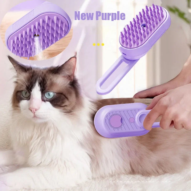 3-in-1 Electric Steam Pet Brush — Essential Oil Spray, Massage & Hair Removal for Dogs & Cats - Gold Store Business