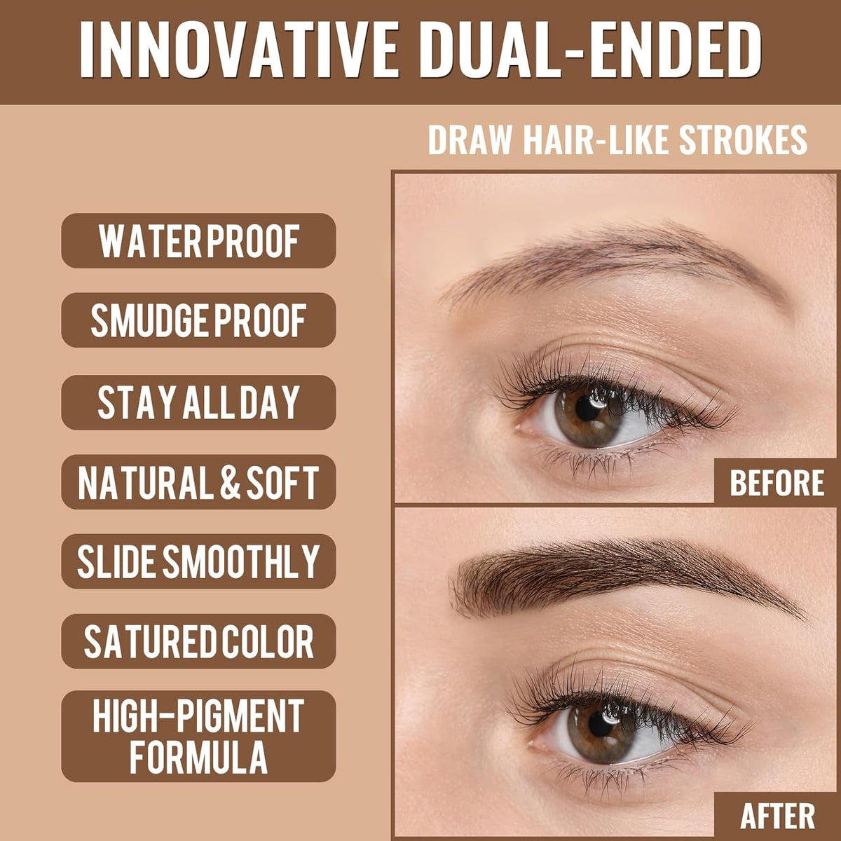 4D Microblading Eyebrow Pencil – 2-in-1 Dual-Ended Brow Pen & Brush | Long-Lasting Waterproof Hair-Like Strokes - Gold Store Business
