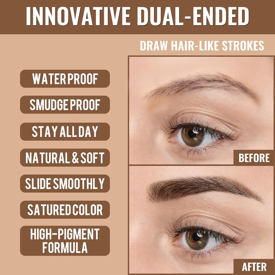 4D Microblading Eyebrow Pencil – 2-in-1 Dual-Ended Brow Pen & Brush | Long-Lasting Waterproof Hair-Like Strokes - Gold Store Business