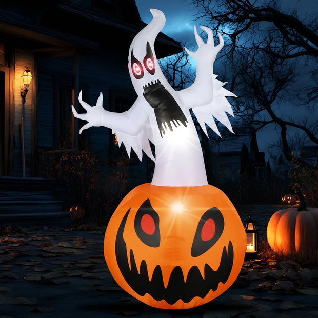 5 Ft Halloween Inflatable Pumpkin Halloween Inflatable Pumpkins and Ghost Outdoor Yard Decoration Build-In 4 LED Lights