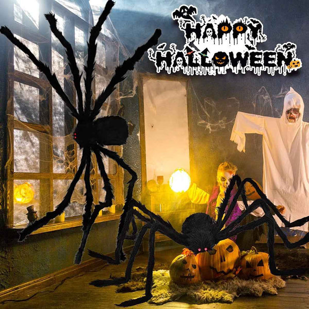 79" Giant Halloween Spider Decoration | Scary Hairy Legs, Red Eyes, Bendable & Poseable — Yard & Haunted House