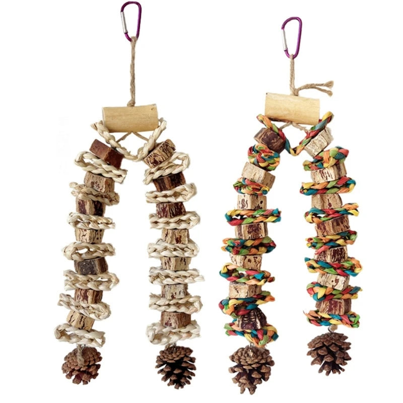 Large Parrot Chewing & Climbing Swing Toy – Natural Pine Cone Bird Cage Hanging Toy for Lovebirds & Cockatoos - Gold Store Business